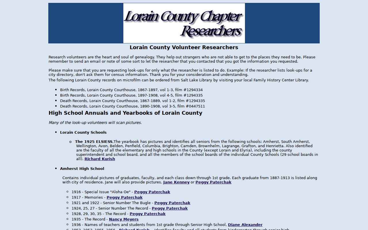 Lorain City Directory - Genealogical society research help