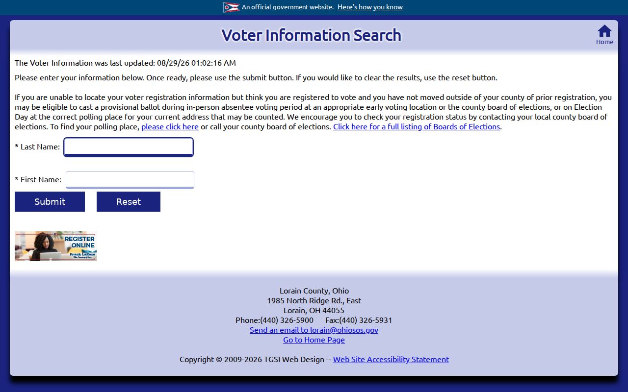 Lorain residents directory voter lookup