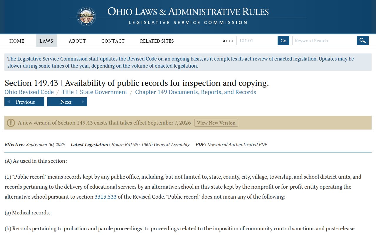 Lorain residents directory Ohio public records law