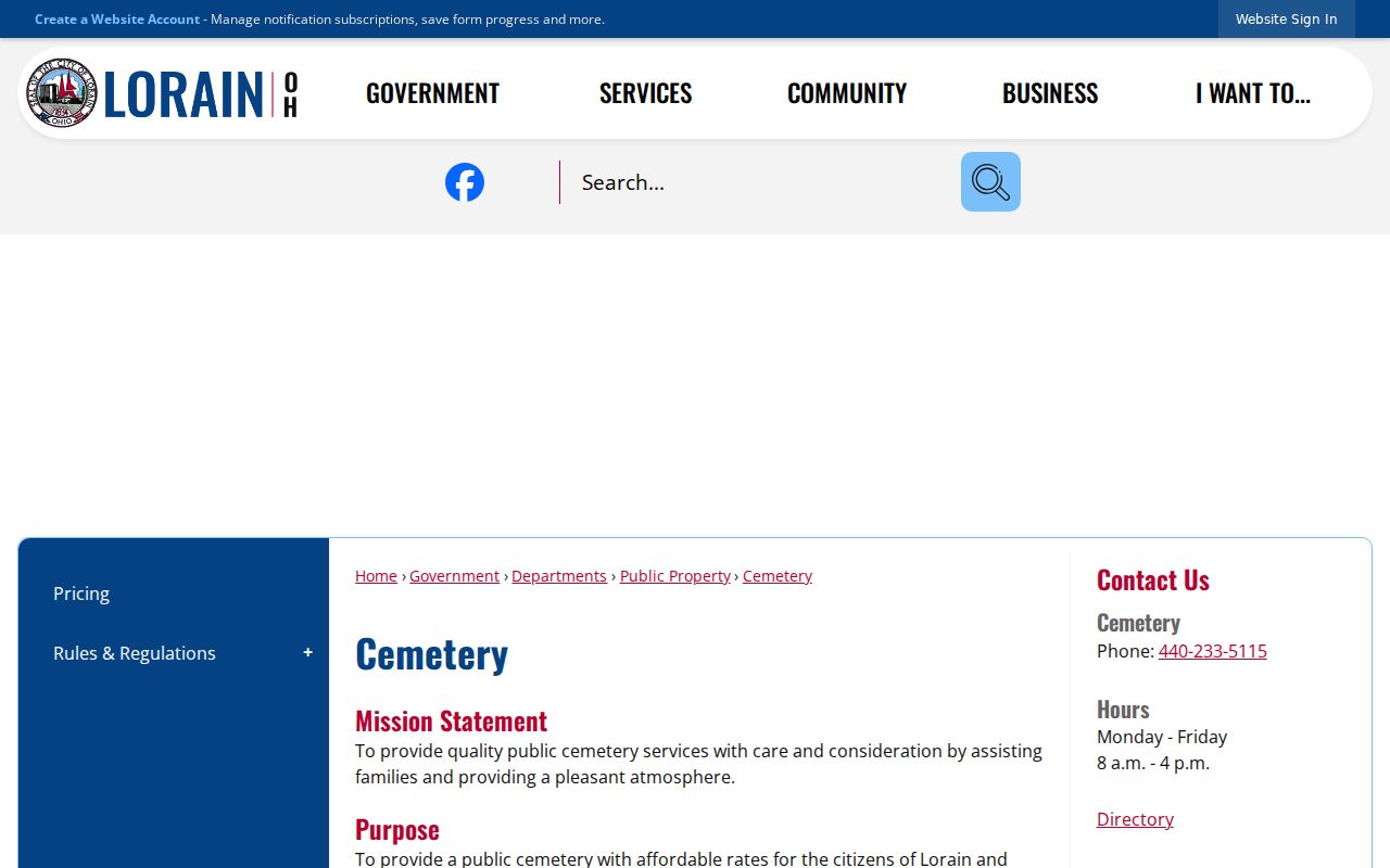 Lorain neighbors municipal cemetery contacts page