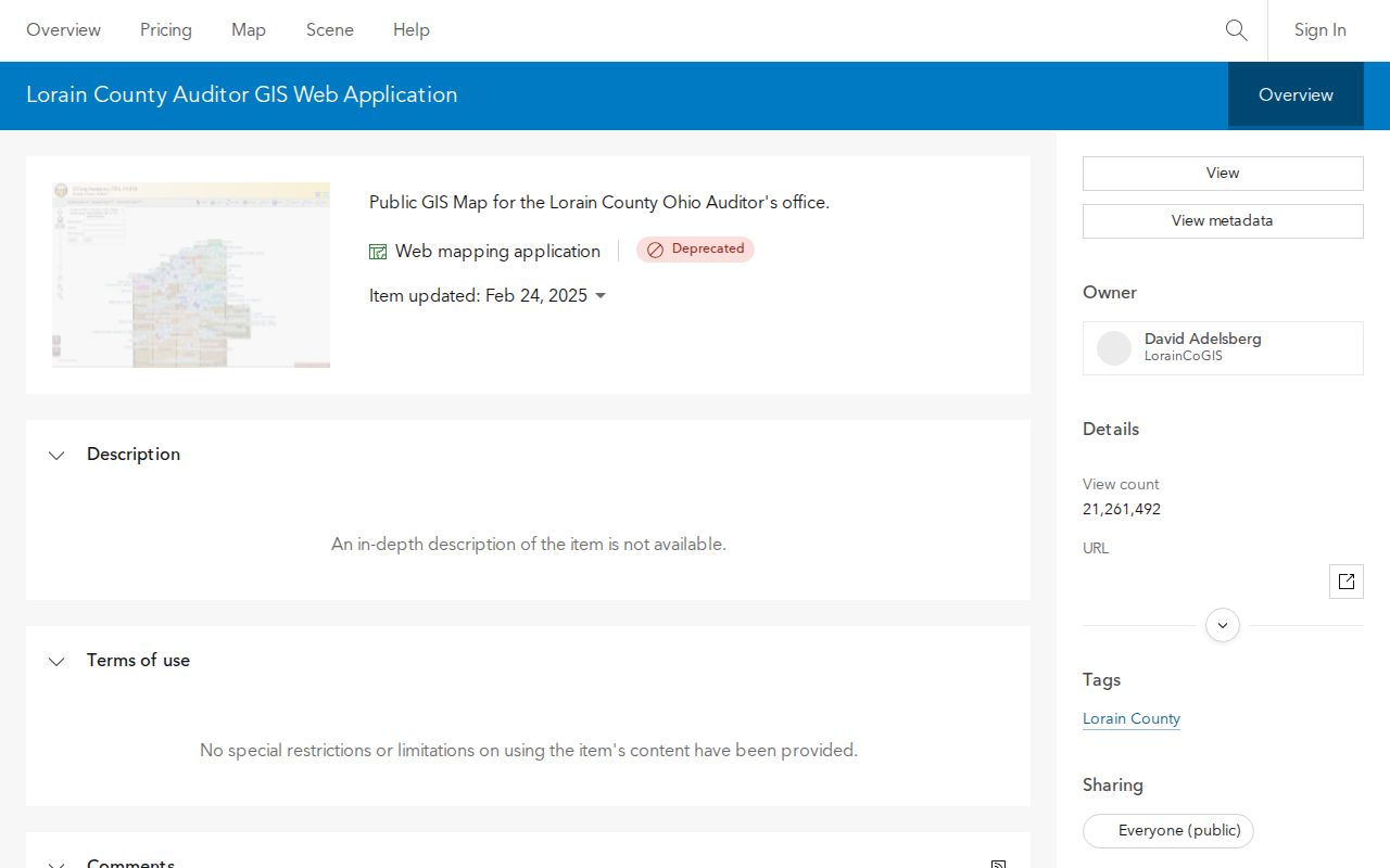 Lorain street directory County Auditor GIS application record
