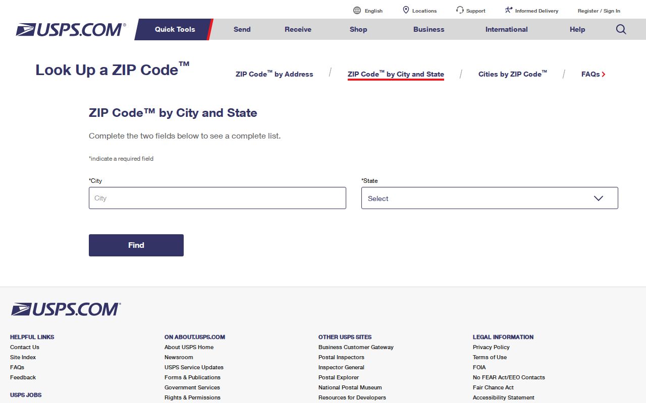 Lorain ZIP code USPS City-State ZIP lookup screen